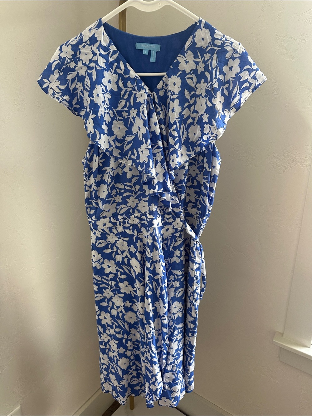 Draper James Blue and White Floral Wrap Dress - Picture 8 of 16
